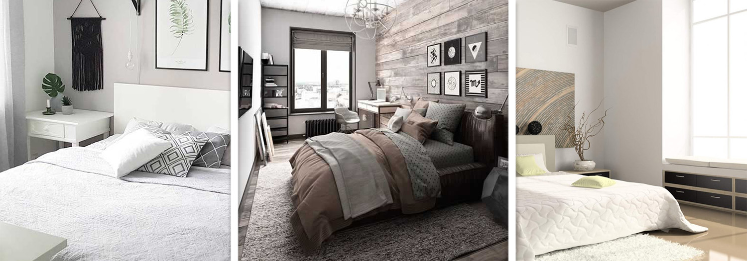 imagem mostrando opação de quarto com cama de casal 